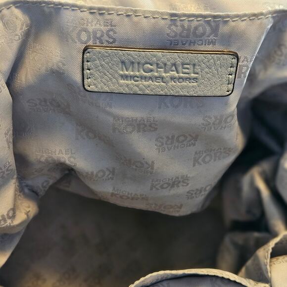 Michael Kors Bedford Belted Med Bowling Satchel Light Grey Pebbled Leather Bag - Picture 6 of 8